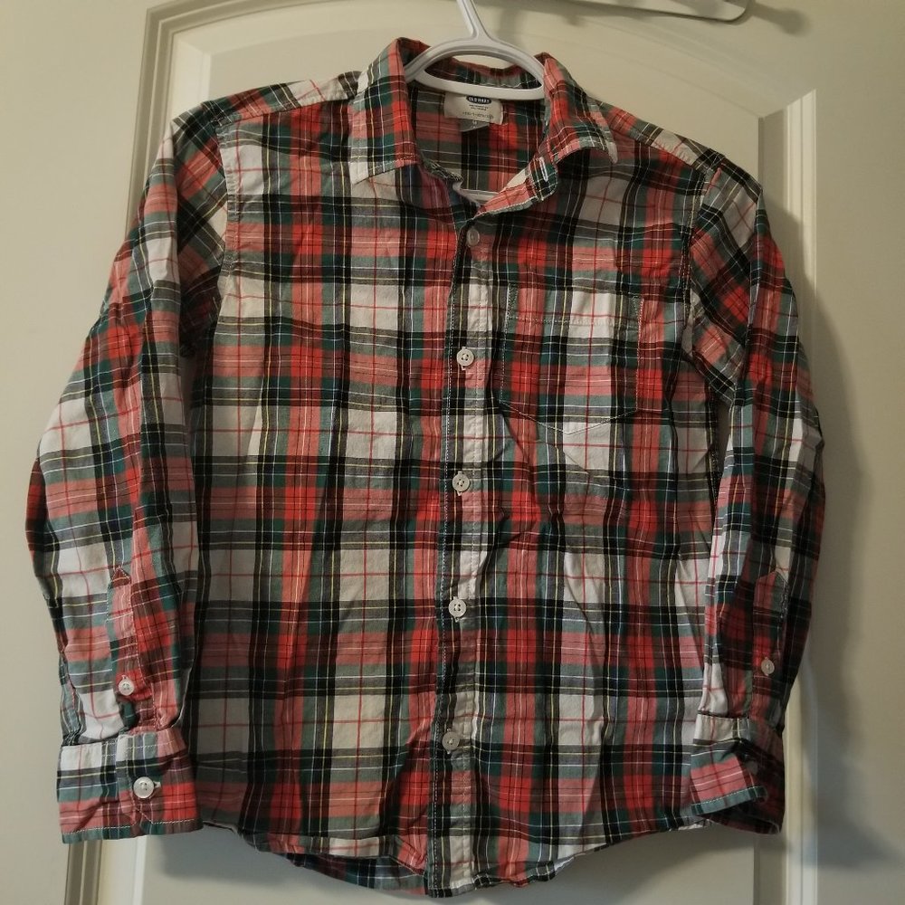 Old Navy Boys Cotton Long Sleeve Button-up Plaid Shirt